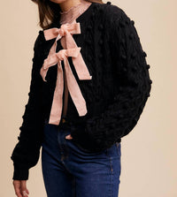 Listicle - Pom Cable Knit Tie Cardigan