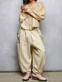Pol - Felicity Boho Embroidery Button Down Top