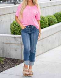 Risen - High Rise Cuffed Straight Jeans