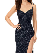 ASHLEYlauren Sweetheart Sequin Gown With Slit in black - women's dress - alternate view