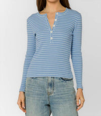 Velvet Heart Stripe Beasley Top in periwinkle - women's long sleeve top