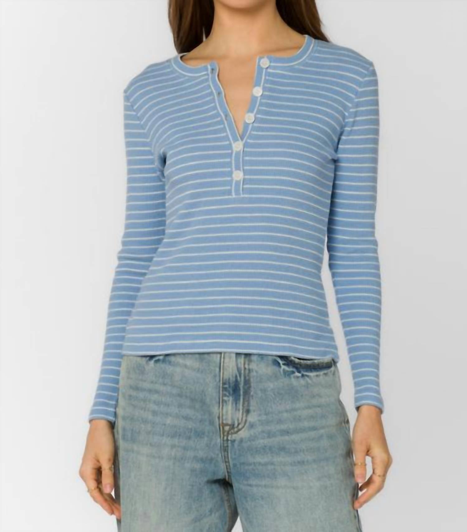Velvet Heart Stripe Beasley Top in periwinkle - women's long sleeve top