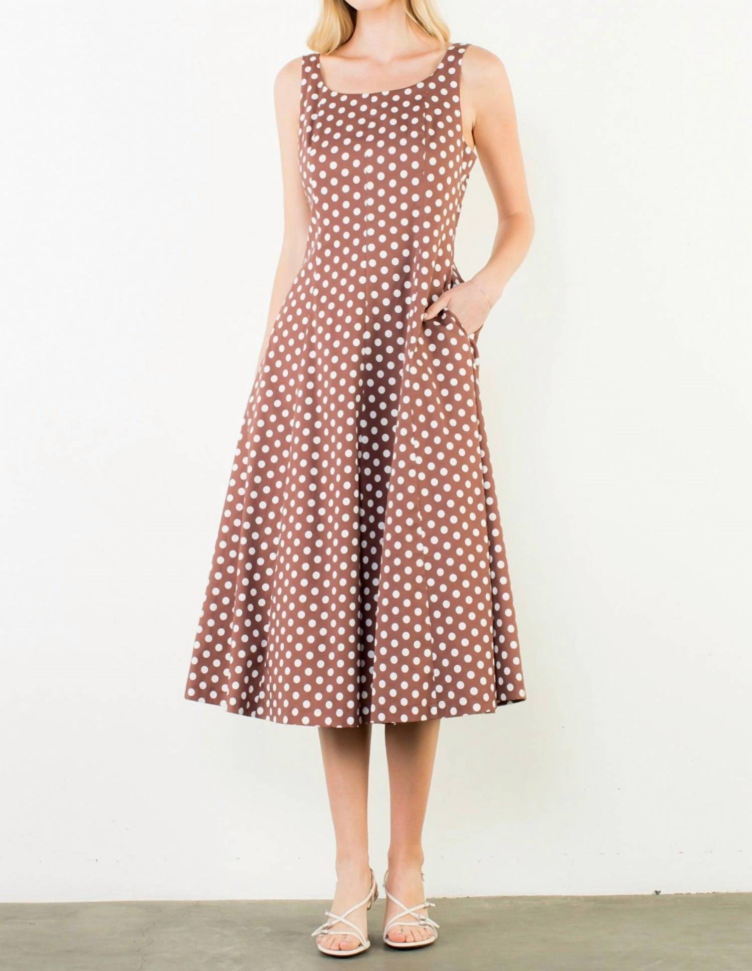 THML Polka Dot Midi Dress in brown - women's dress - view 4