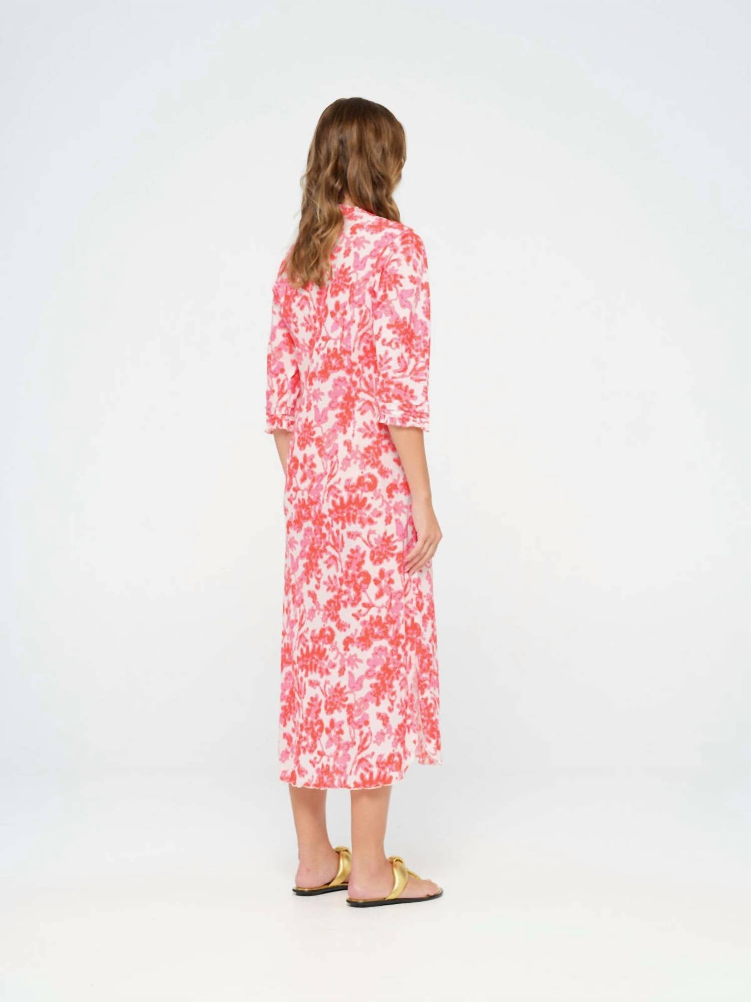 oneseason Long Poppy Dress in antigua pink - women's dress - detail view