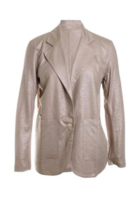 MAJESTIC FILATURES Stretch Metallic Linen One Button Blazer in sable - women's jacket - view 4