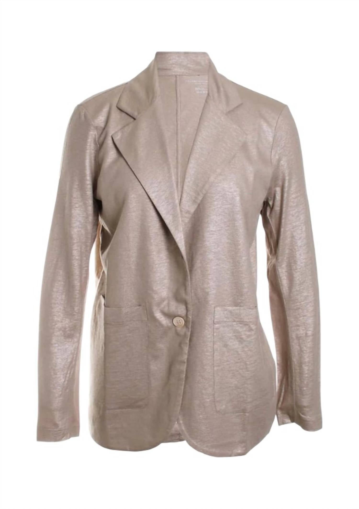 MAJESTIC FILATURES Stretch Metallic Linen One Button Blazer in sable - women's jacket - view 4