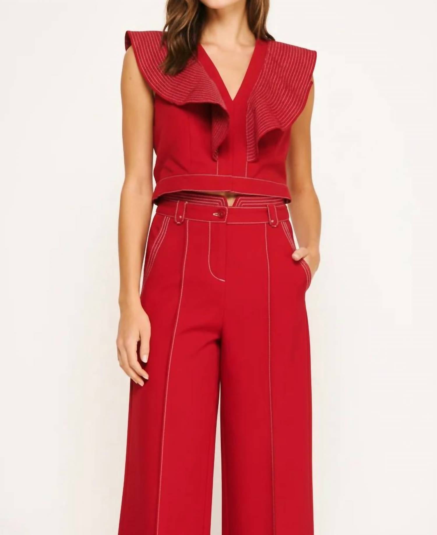Strut & Bolt - Stitch Ruffle V-neck Top