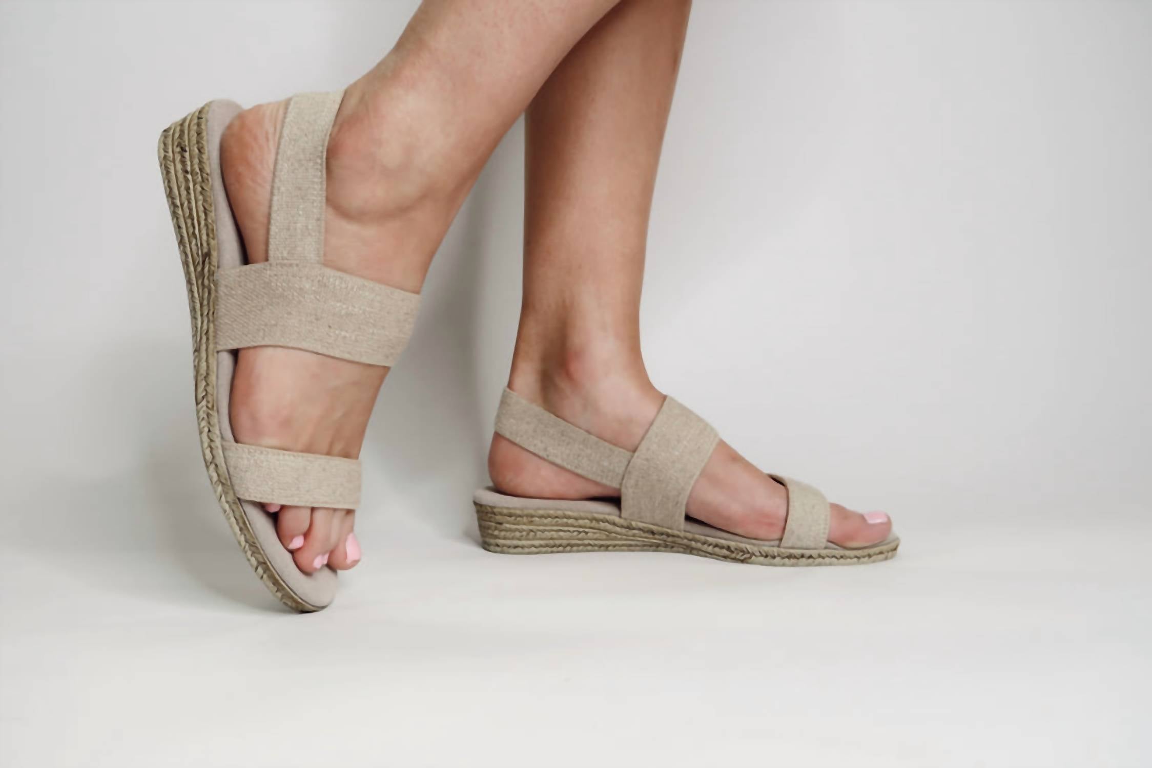 CHARLESTON SHOE CO. Women's Gladys Low Wedge Sandal in beige - women's shoe - alternate view