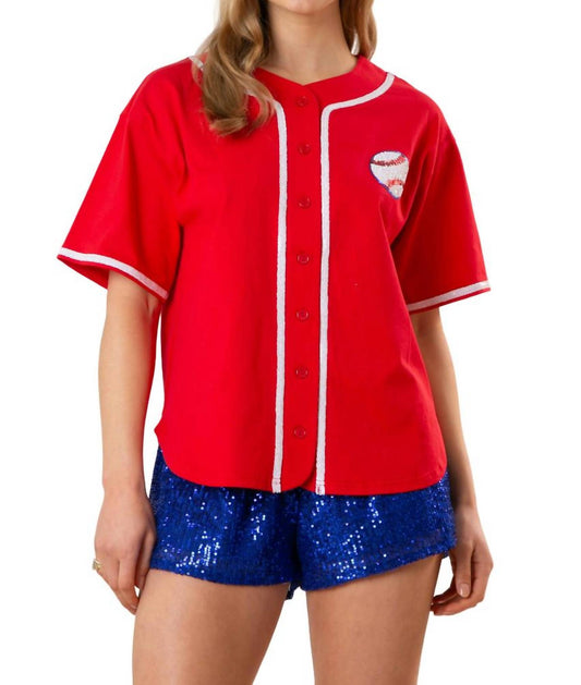 Fantastic Fawn - Baseball Sequins Embroidery Top