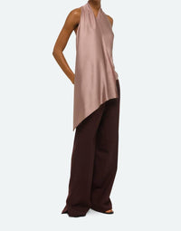 HELMUT LANG Drape Silk Satin Cowl Top in tea rose - women's blouse - view 6