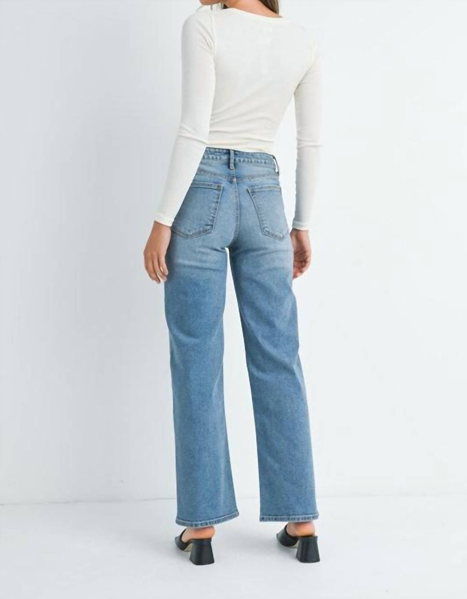 JBD. High Rise Full Length Straight Jeans in blue - women's jeans - detail view