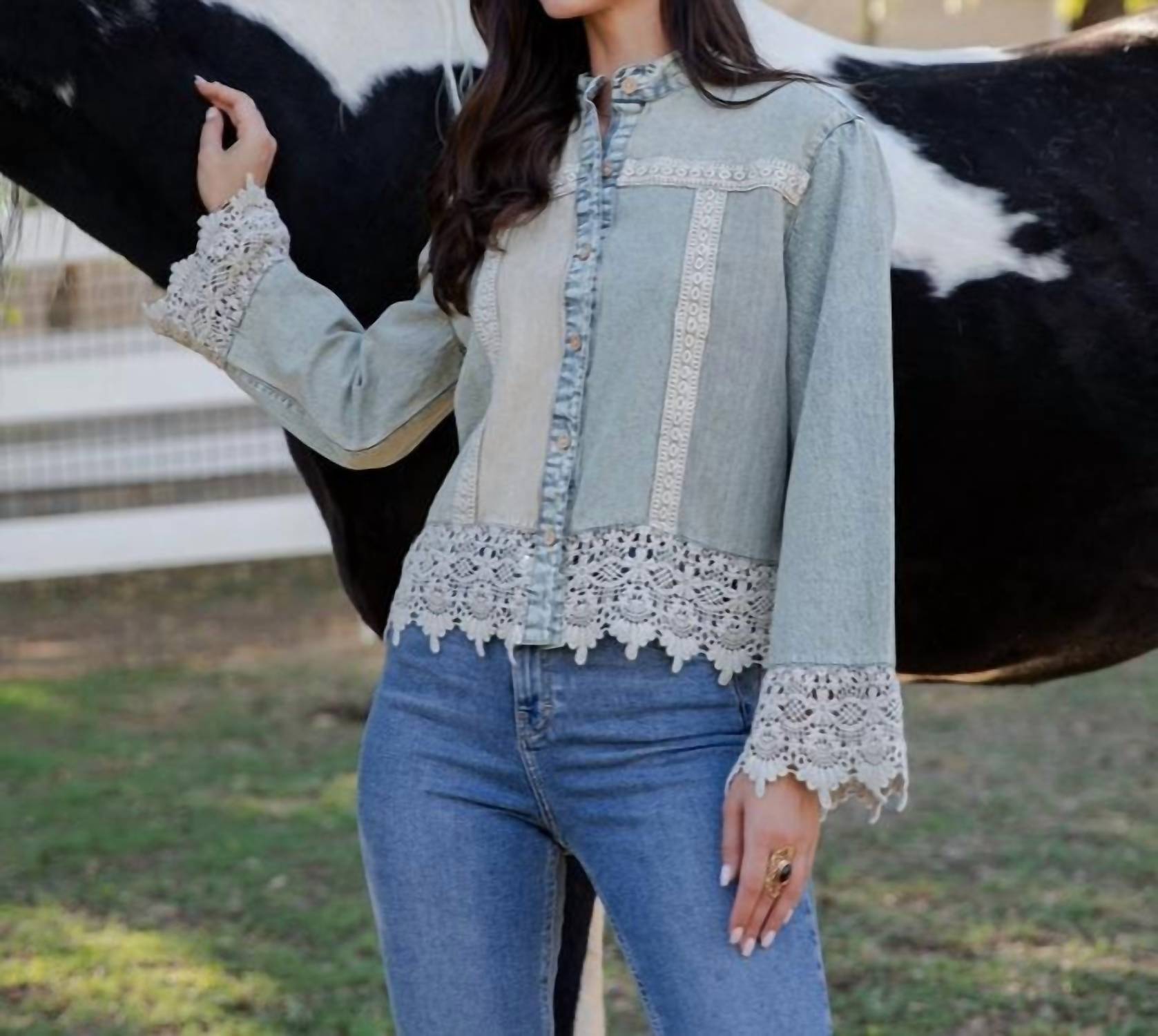 Young Threads - Boho Western Lace Trim Top