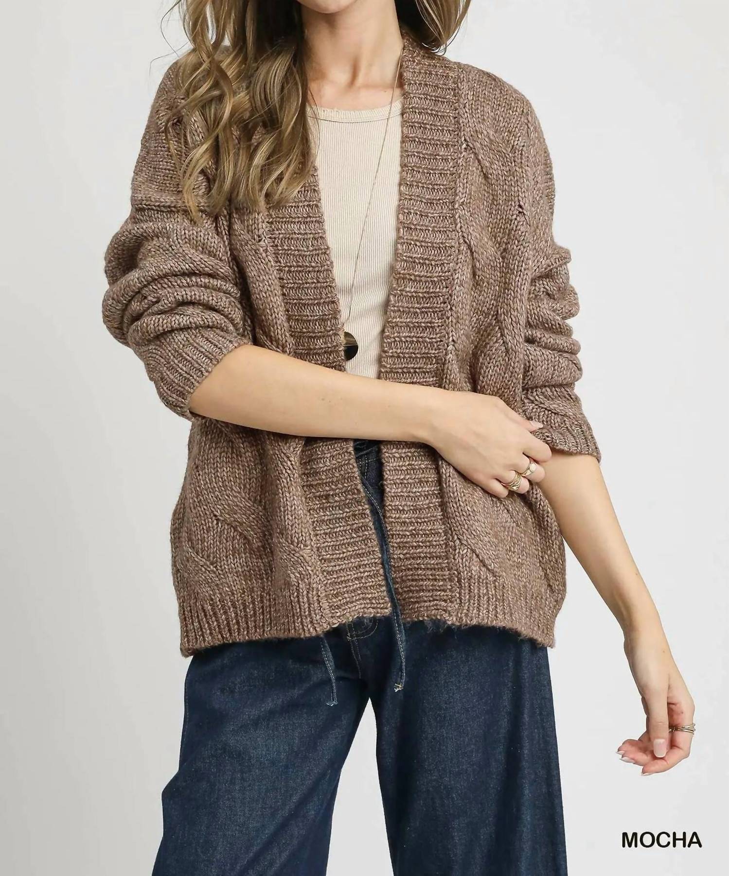 Umgee - Chunky Cable Knit Open Front Cardigan