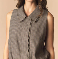 Peach Love - Houndstooth Scallop Lace Vest