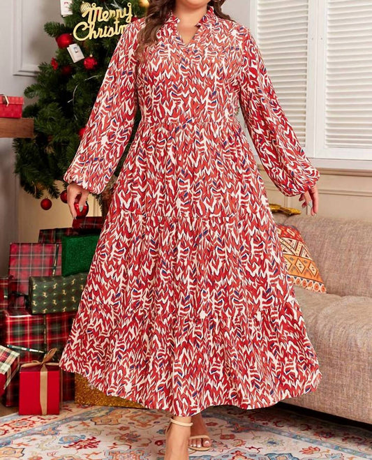 Lovesoft - Abstract Print V-neck High Waist Maxi Dress - Plus