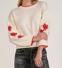 ELAN Heart Crewneck Sweater in off white - women's sweater - alternate view