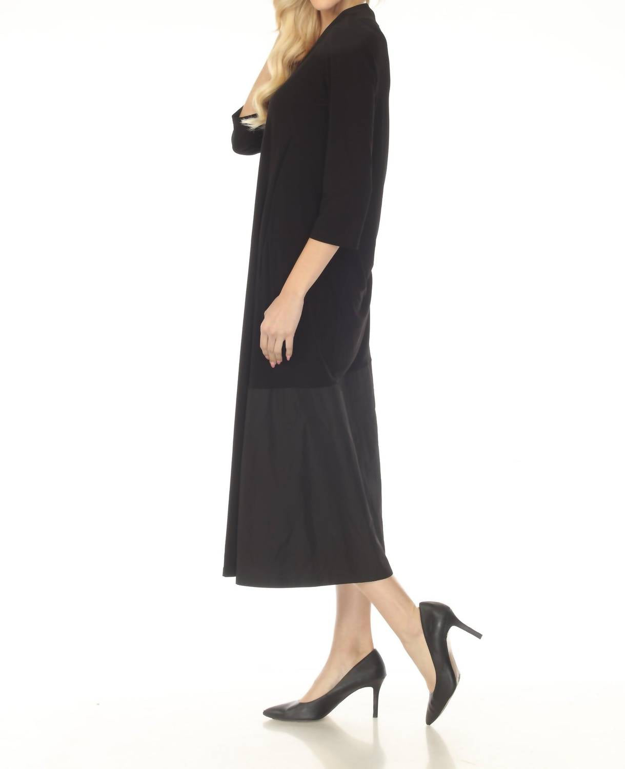 Joseph Ribkoff V-neck Three Quarter Sleeve Maxi Dress in black - women's dress - detail view