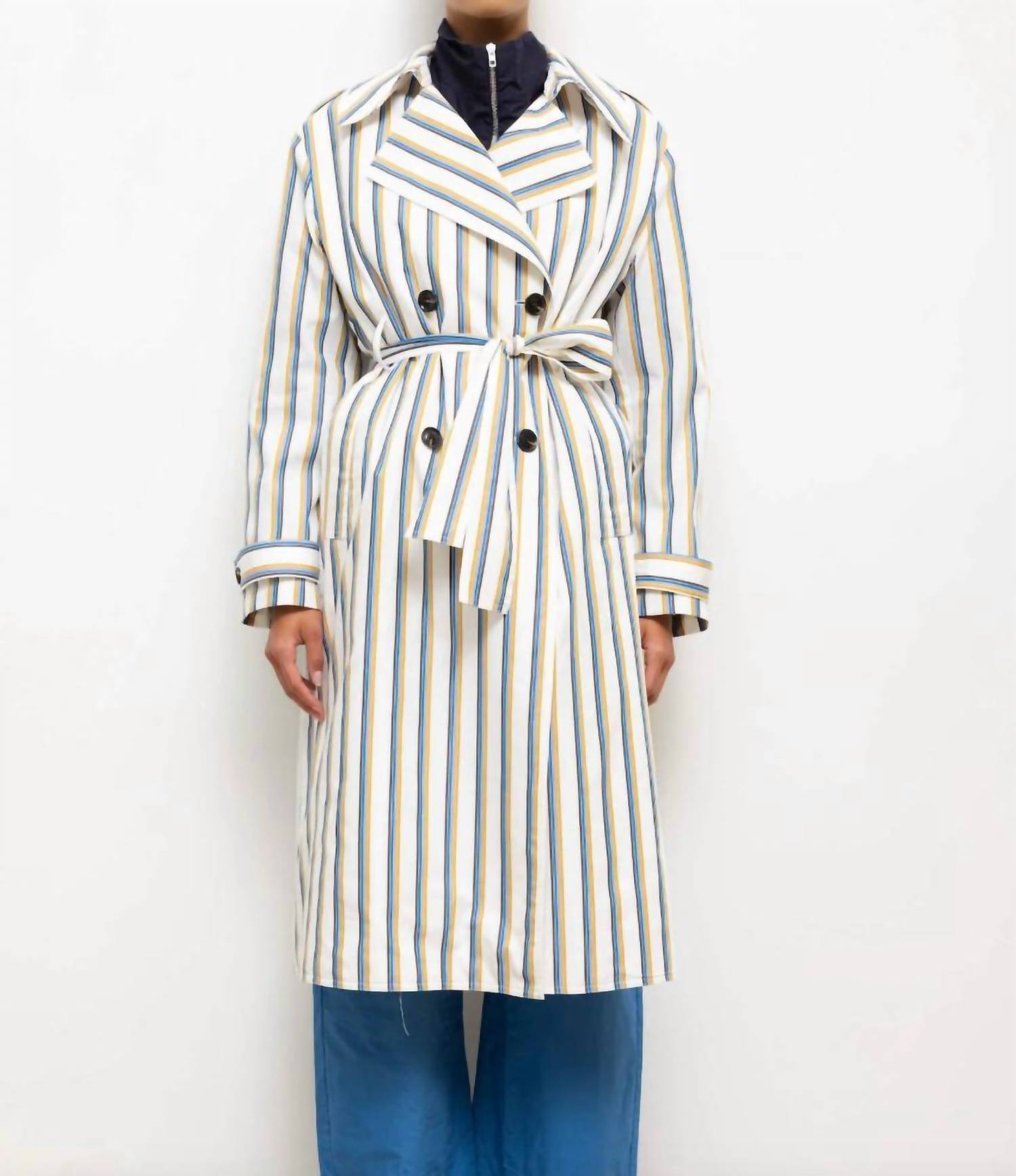 LESET Yoshi Stripe Trench Coat in parch choco - women's jacket