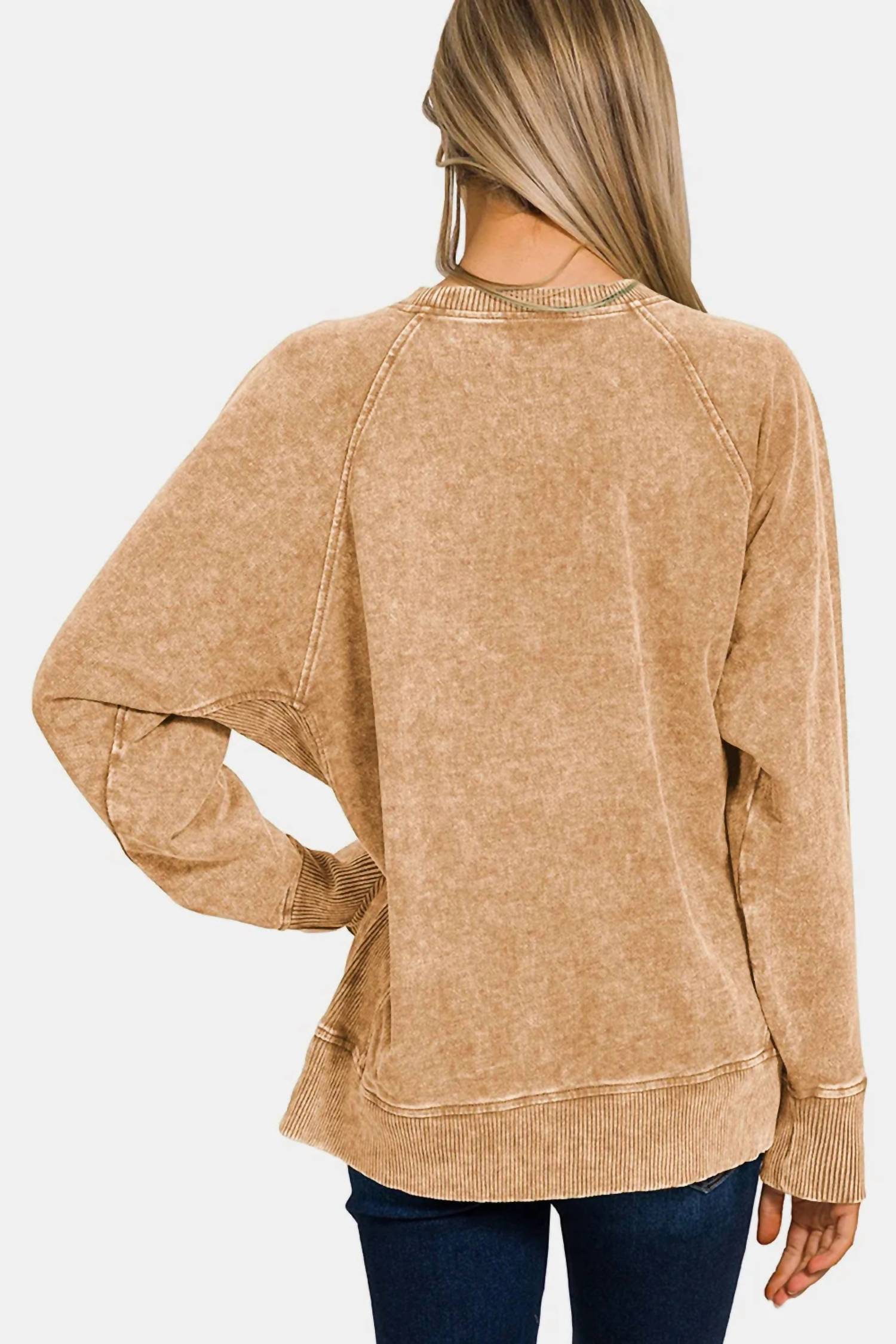 Zenana - Pocketed Round Neck Sweatshirt