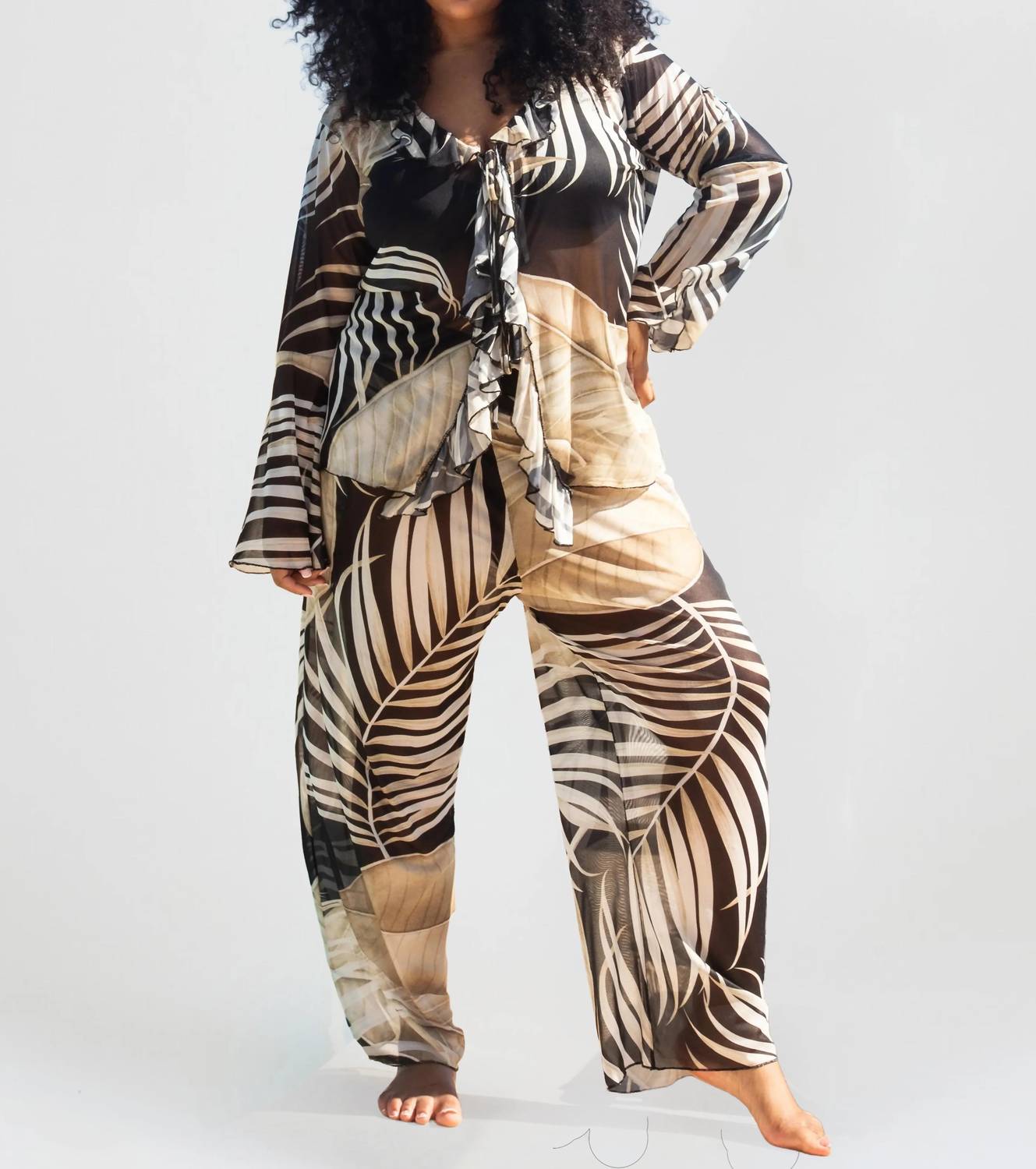 Fashion Szn Curve - Print Wide Leg Resort Trousers - Plus