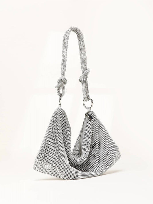 Fame Accessories - Rhinestone Studded Hobo Bag