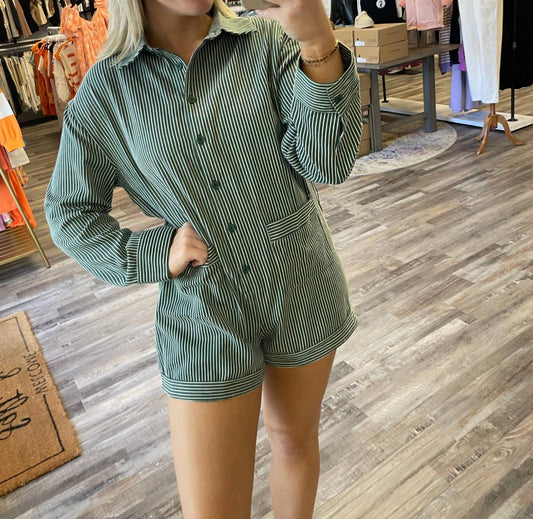 Blue Blush - Pin Stripe Long Sleeve Romper