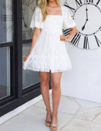 Mable - Porsha Square Neck Bow Pearl Babydoll Dress