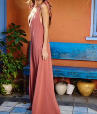 Bucketlist - Shoulder Ties Wide Leg Solid Knit Jumpsuit