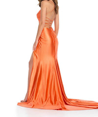 ASHLEYlauren Wrap Skirt Metallic Jersey Gown in orange - women's dress - detail view