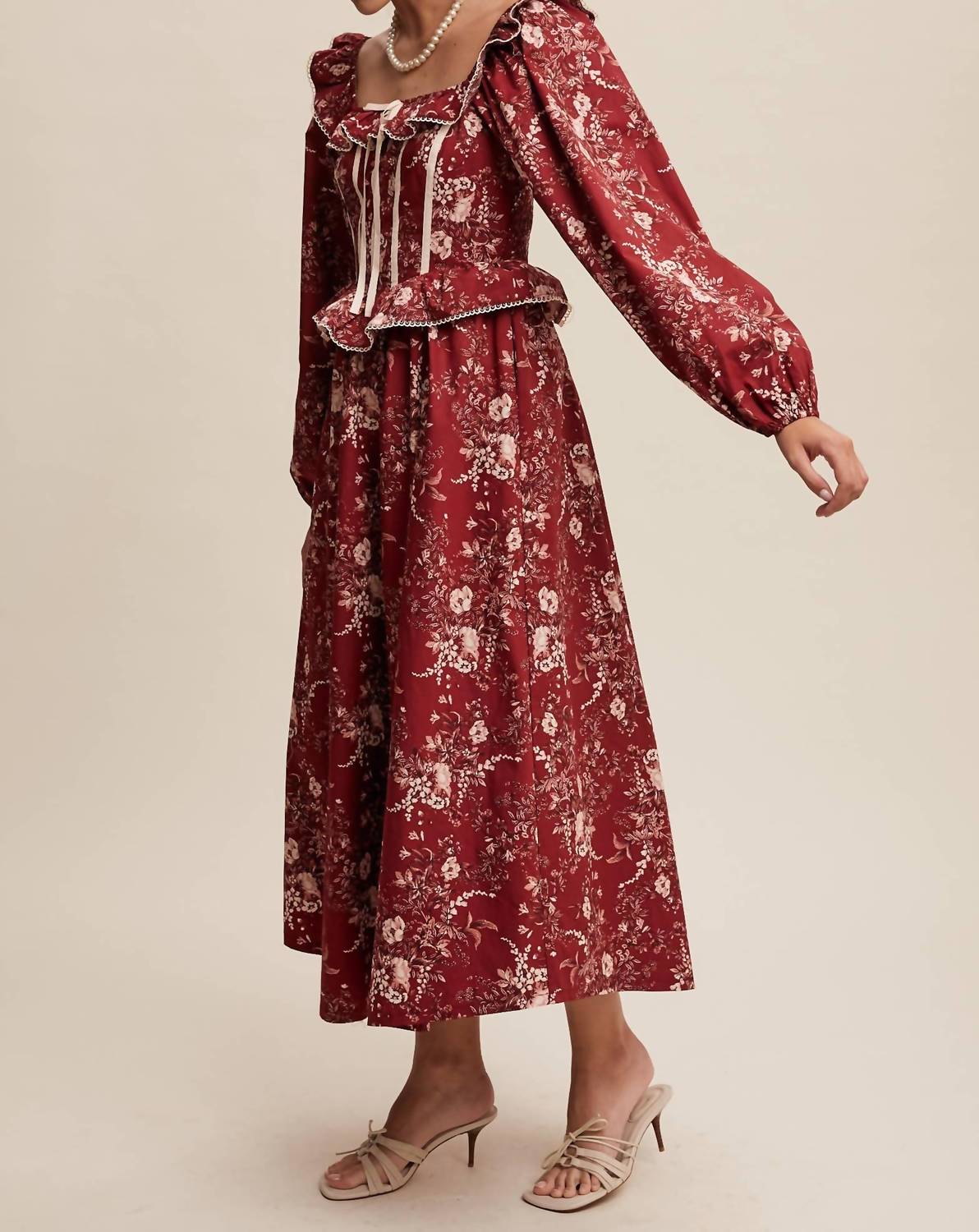 Listicle - Floral Corset Ruffle Midi Dress
