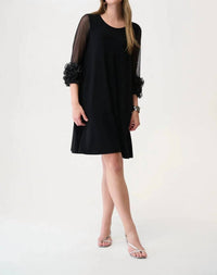 Joseph Ribkoff - Mesh Ruffled Sleeves A-line Dress
