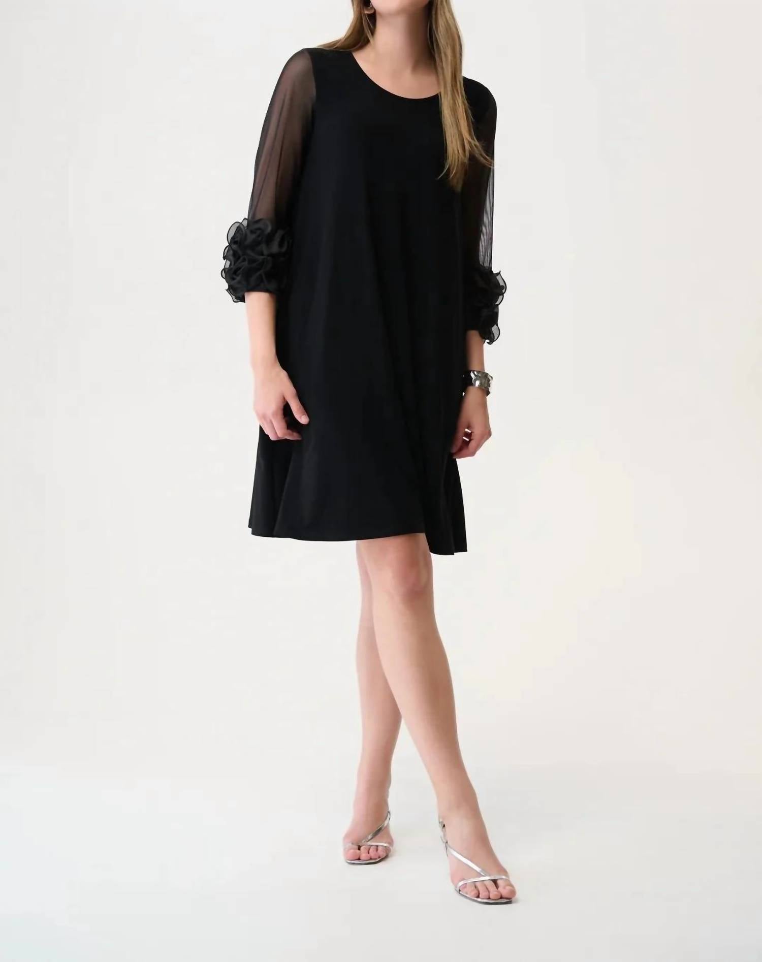 Joseph Ribkoff - Mesh Ruffled Sleeves A-line Dress