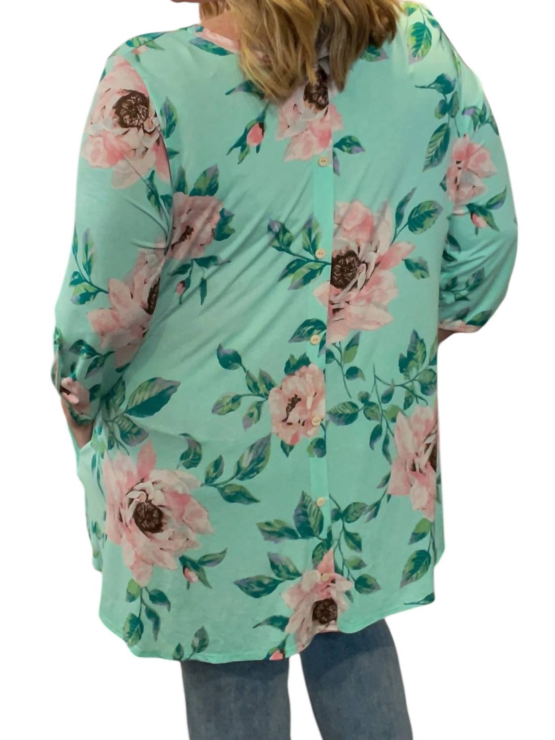 Honeyme - Floral Button Back Tunic Top