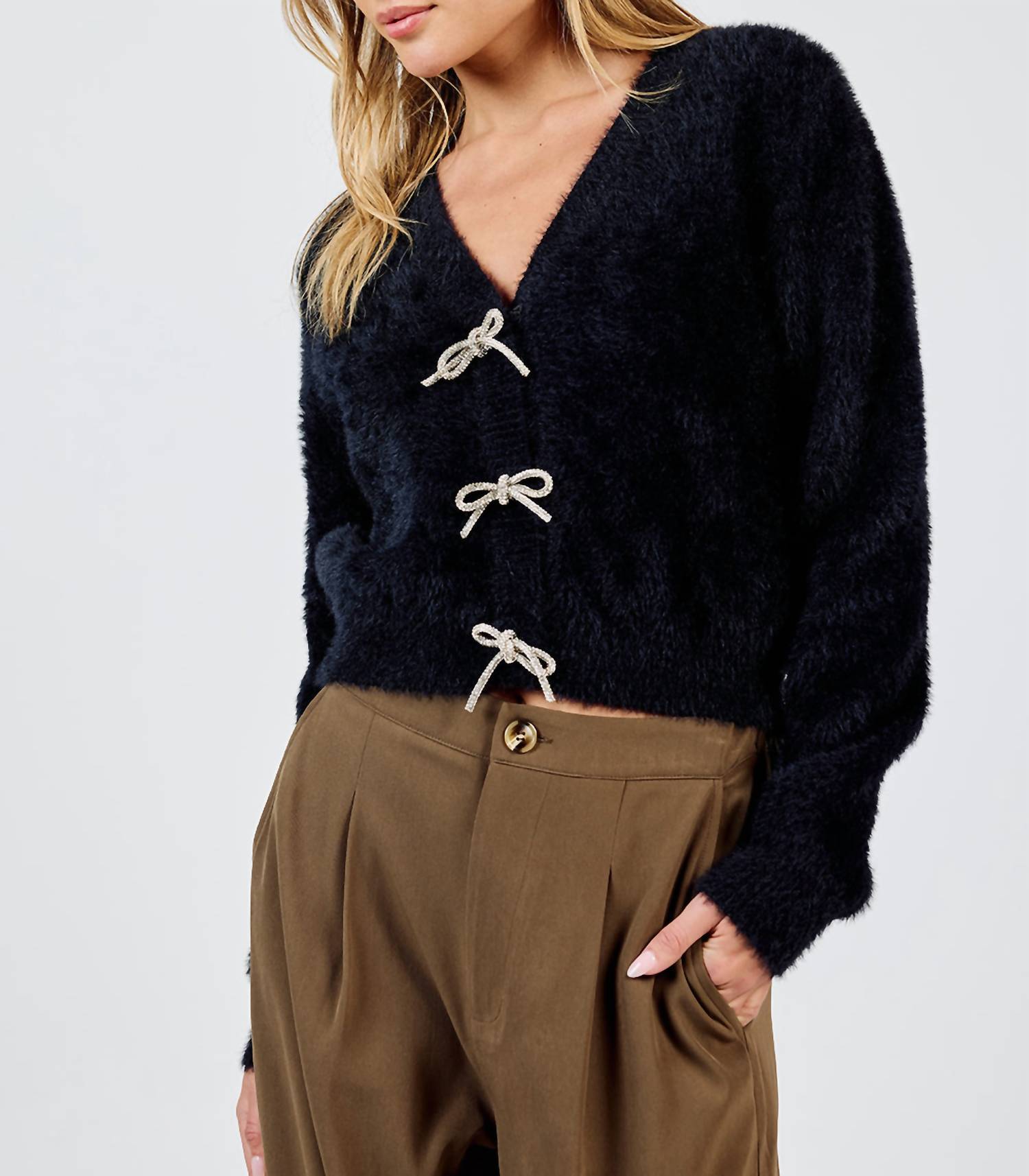 Sadie & Sage - Porcelain Cardigan With Rhinestone Bows