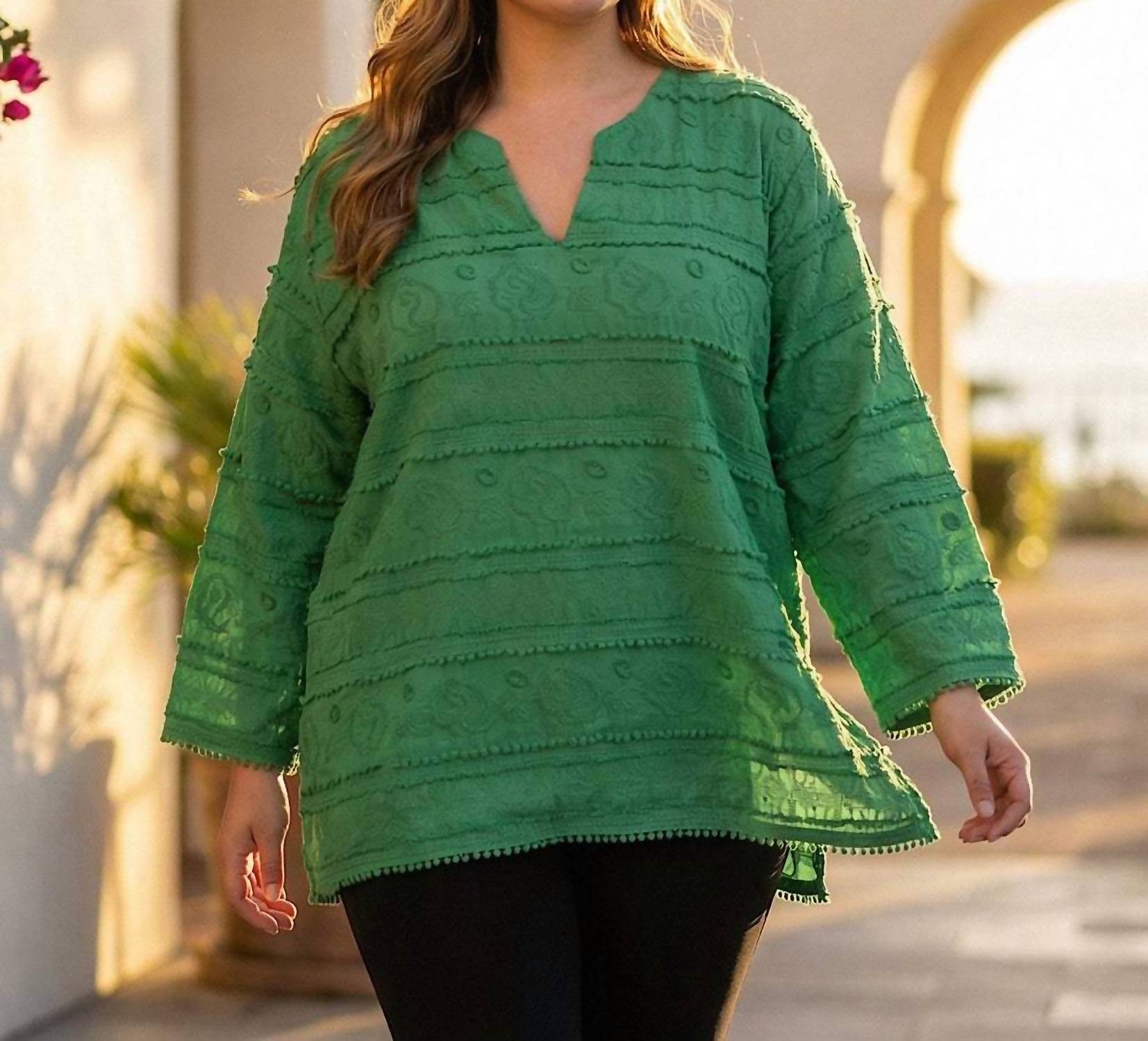 Karen Kane 3/4 Sleeve Embroidered Tunic - Plus in green - women's shirt - view 5