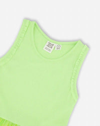 Deux Par Deux - Girls' Shiny Ribbed Dress With Mesh Flocking Flowers