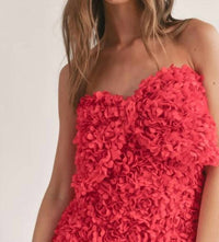 Klesis - Floral Applique Mini Dress With Front Large Bow