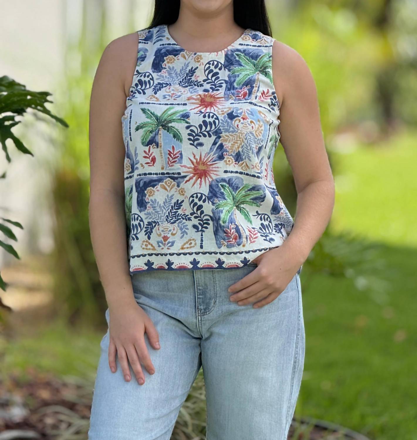 Charlie B - Printed Back Button Blouse