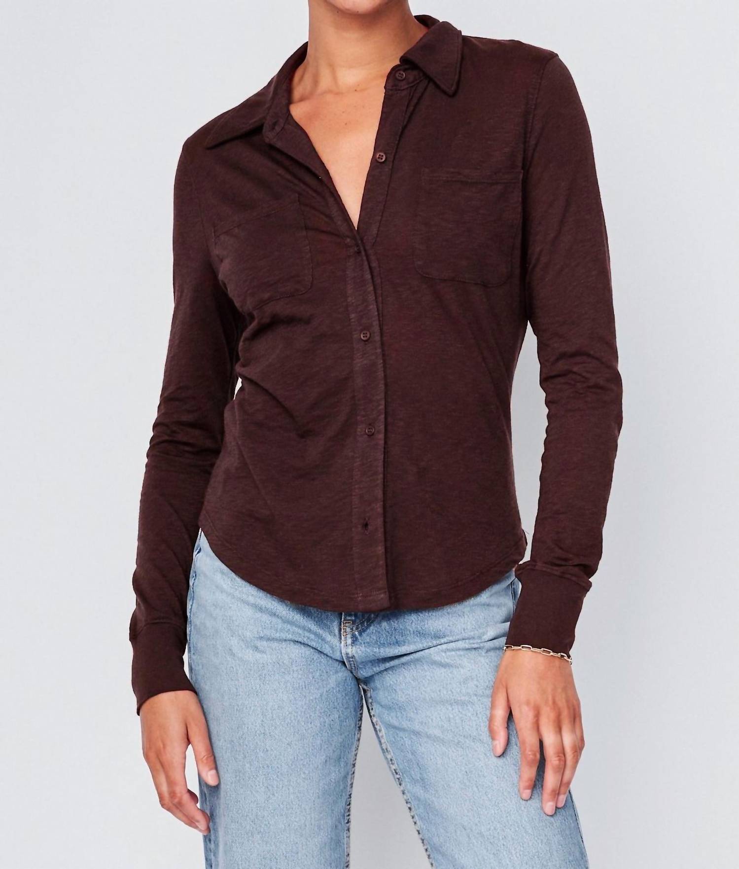 Stateside - Women's Supima Slub Jersey Button Down Shirt
