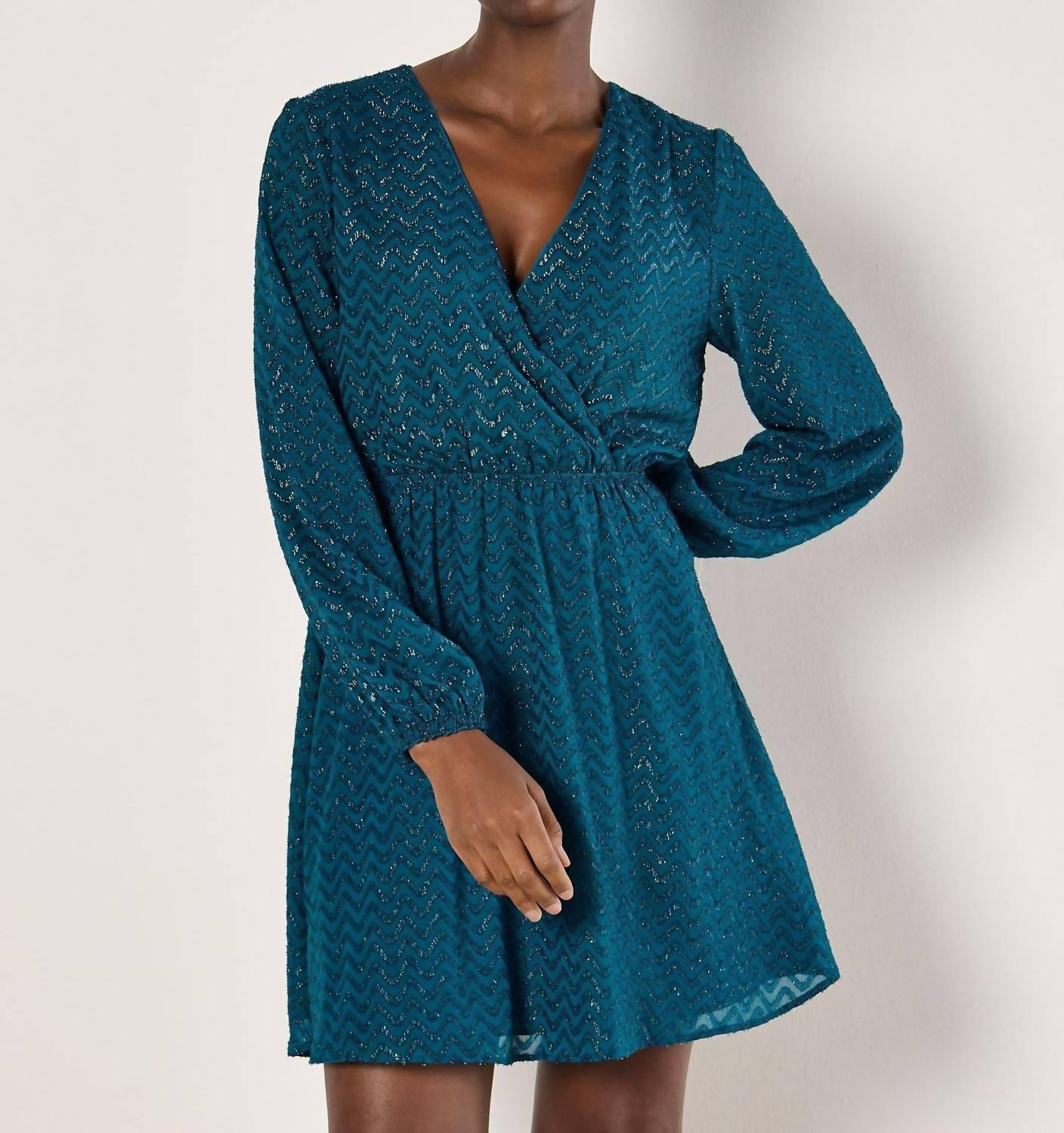 APRICOT Chevron Jacquard Wrap Dress in green - women's dress