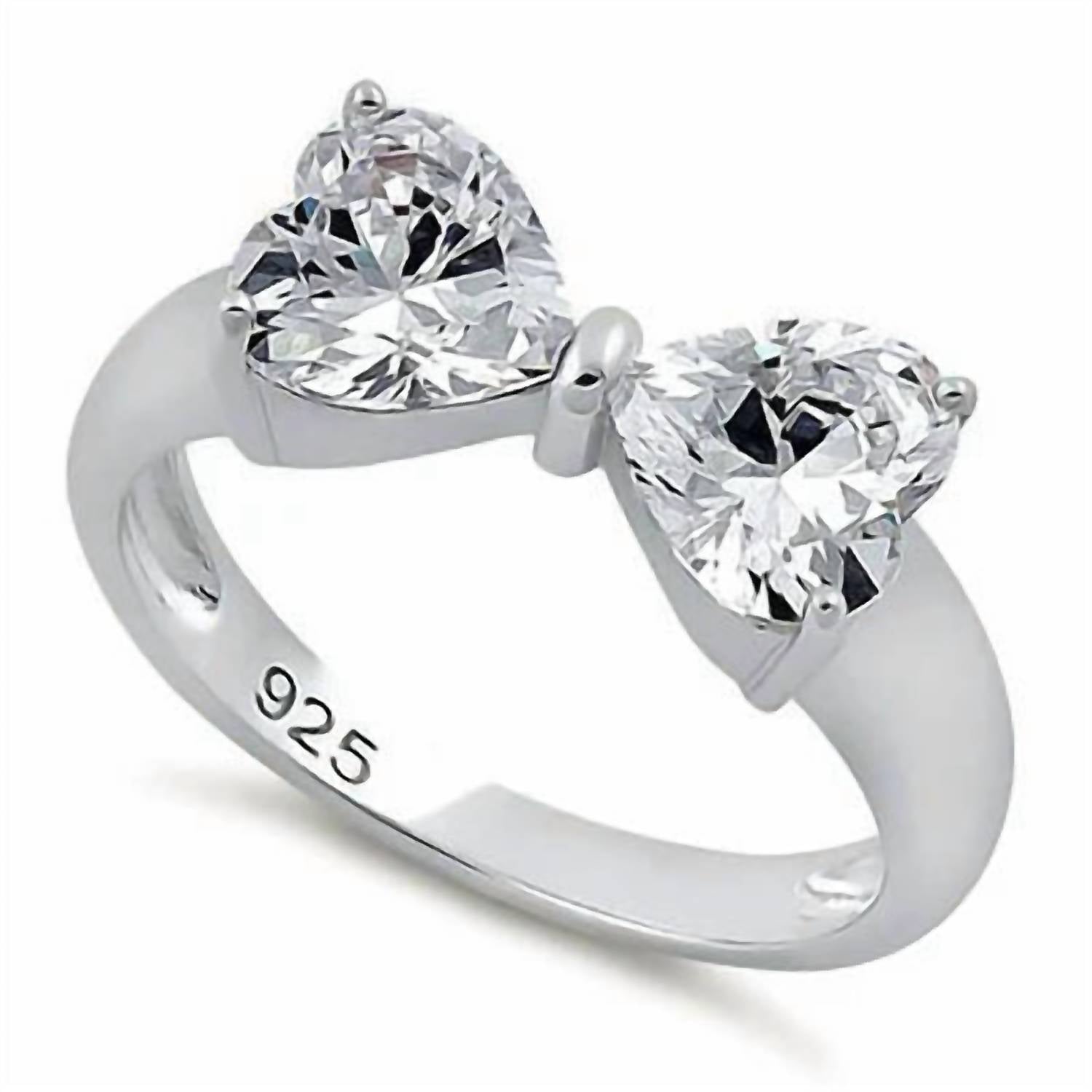 Starlette - Women's Bow Ring With Heart Cubic Zirconia Stones