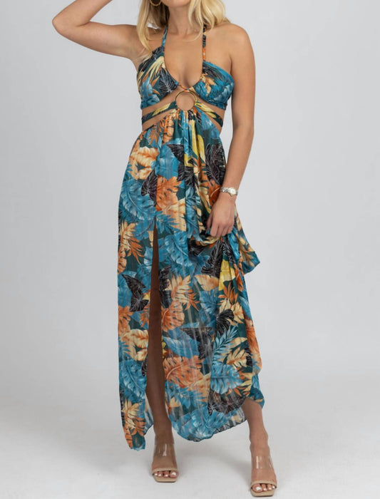 TROPICAL HIGH SLIT MAXI COVER UP