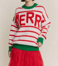 Jade By Jane - Striped Holiday Merry Sweater
