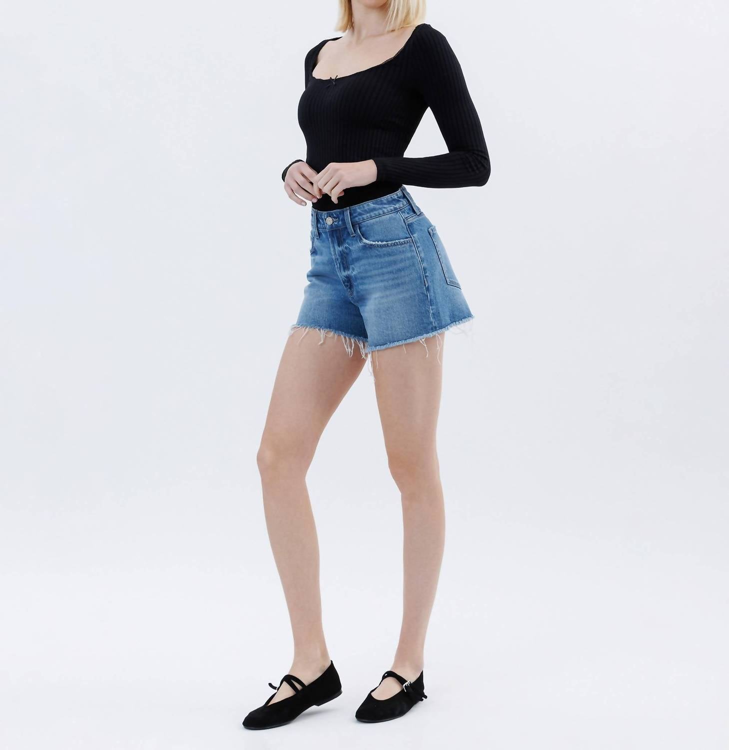 Vervet By Flying Monkey - Rebecca Raw Hem Denim Shorts