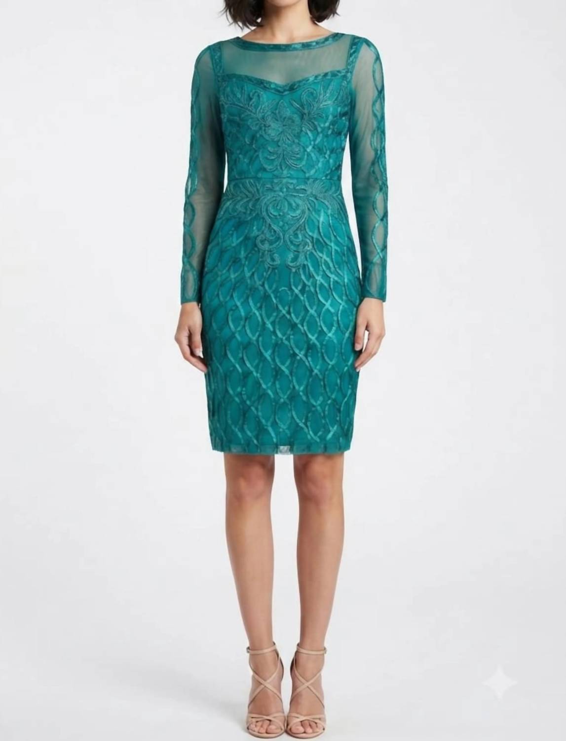 Sue Wong - Long Sleeve Embroidered Open-back Dress
