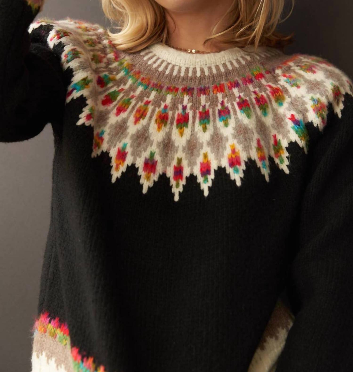 En Creme - Fern & Feather Pattern Knit Sweater