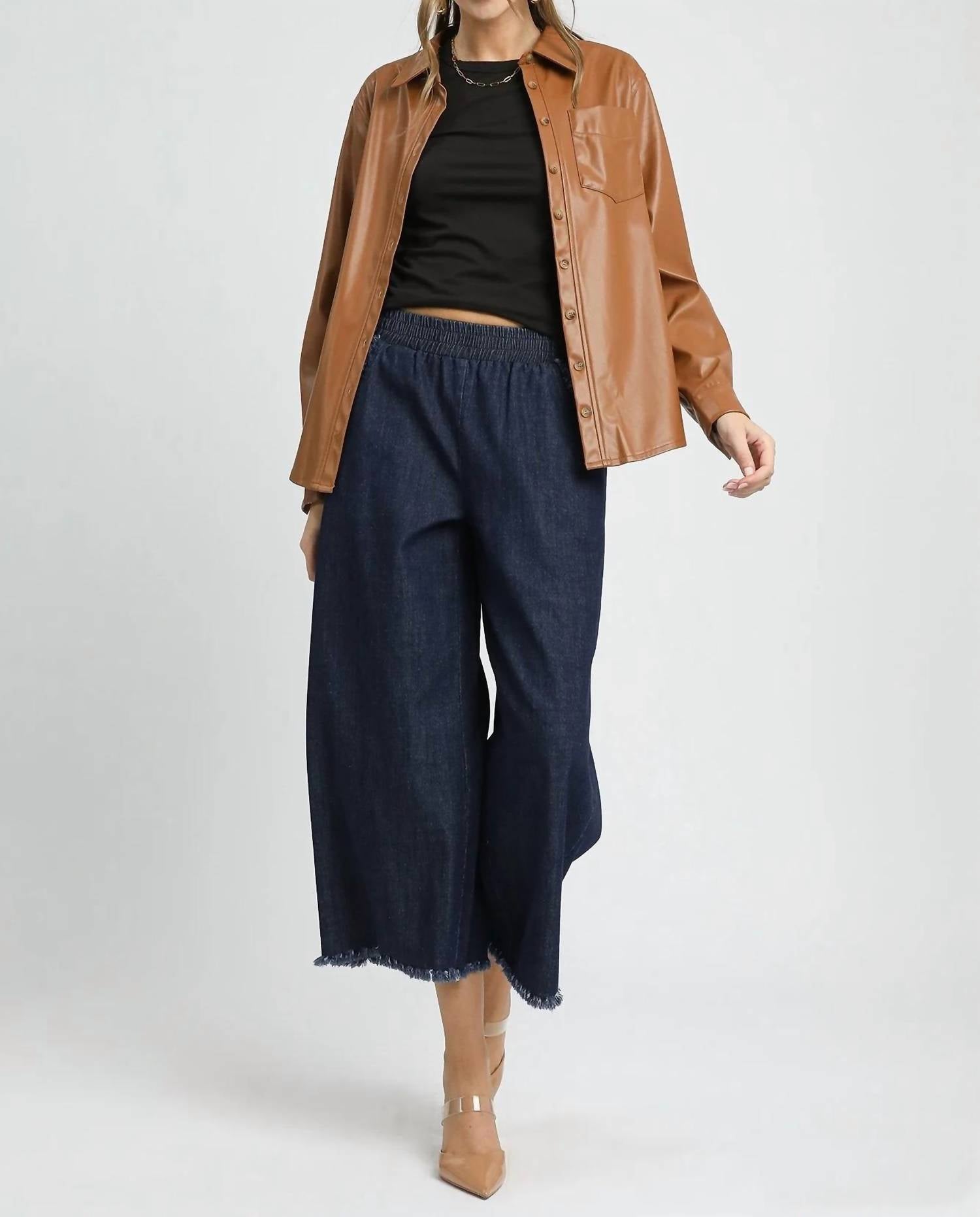 Umgee - Fringe Hem Wide Leg Pants