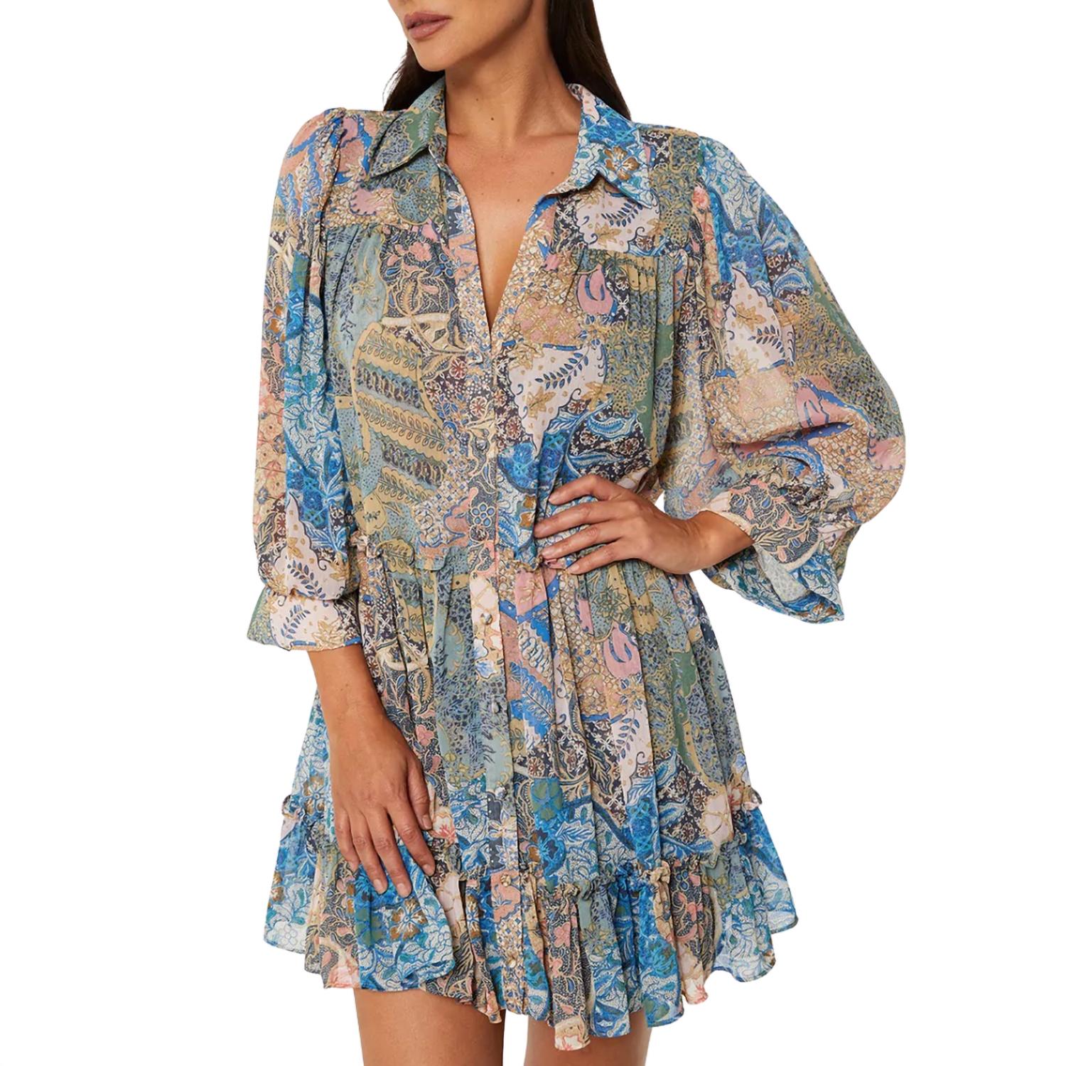 Misa Los Angeles Women's Mita Dress in patchwork batik - women's dress