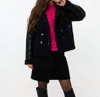 Esqualo - Faux Leather Sleeves Jacket