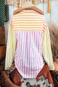 fashionworks Stripe Collar Patchwork Long Sleeve Shirt in pink - women's long sleeve top - view 7